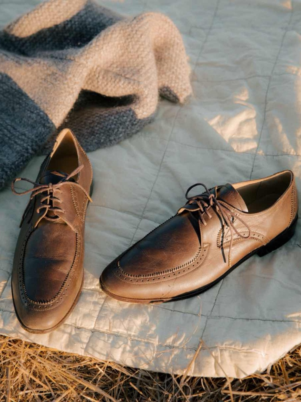 Christy Dawn Brown Leather Lace-Up Flats